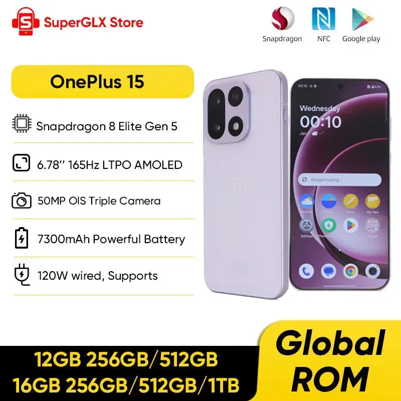 OnePlus 15 Chinese Version Unlocked 5G Smartphone Snapdragon 8 Elite Gen 5 6.78'' 165Hz Screen 7300mAh Battery 120W SUPERVOOC
